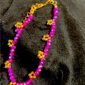 Hot pink glass anklet Handmade